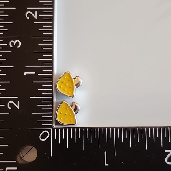 Mushroom Polkadot Sunshine Yellow Acrylic Bead set Silver Acrylic - Picture 3 of 5